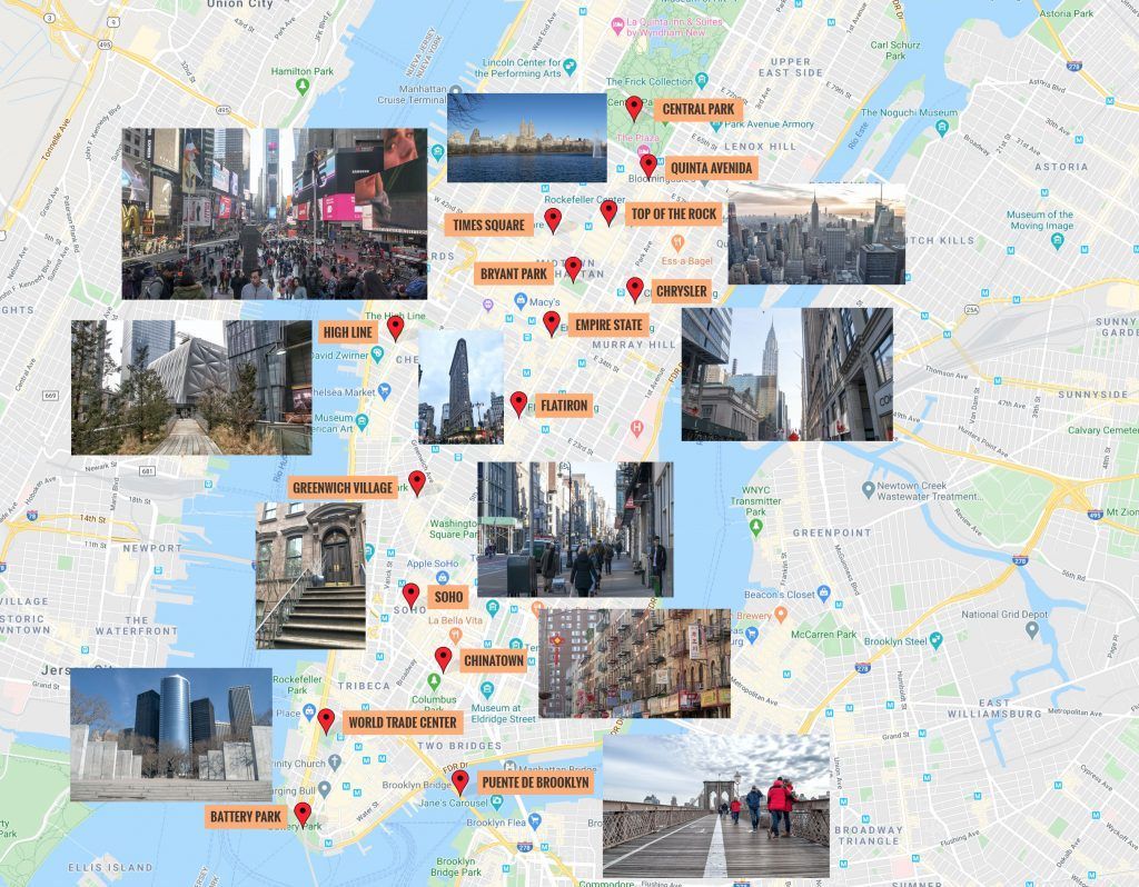 Las mejores atracciones de Nueva York en un mapa