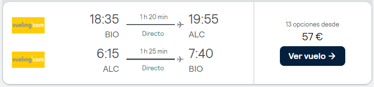 Chollo Bilbao-Benidorm Agosto