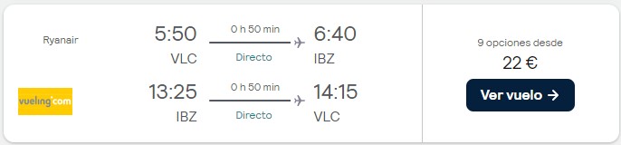 11,00 euros/trayecto Valencia, Barcelona, Madrid, Bilbao, Alicante, Santander, Sevilla Formentera Julio